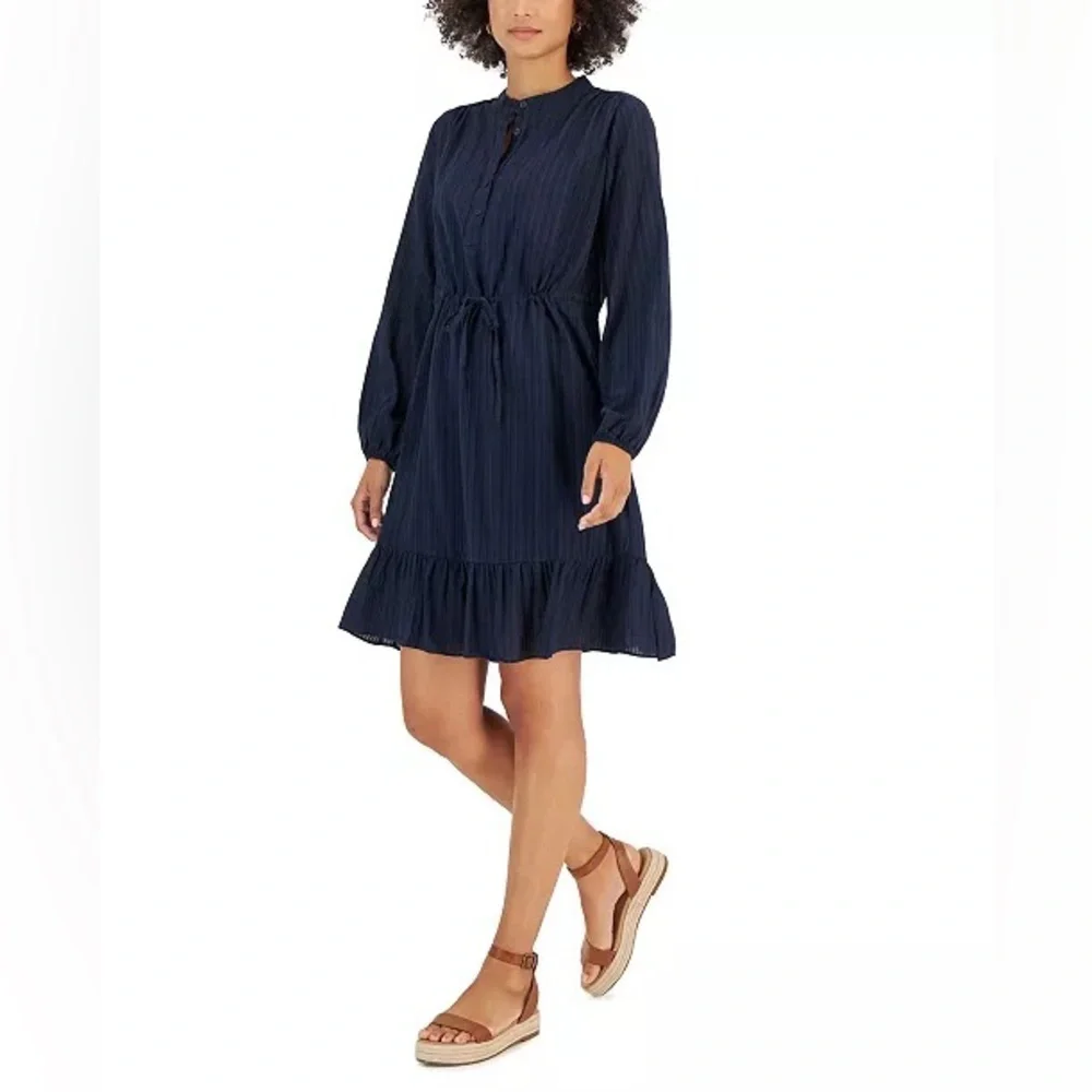 STYLE & CO Shadow-Striped Ruffle-Hem Dress - Picture 1 of 5